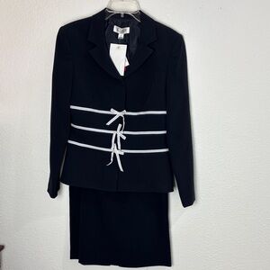 1543 NWT Clues Vintage suit.  Elegant Black Jacket with White Ribbon Ties. Sz8